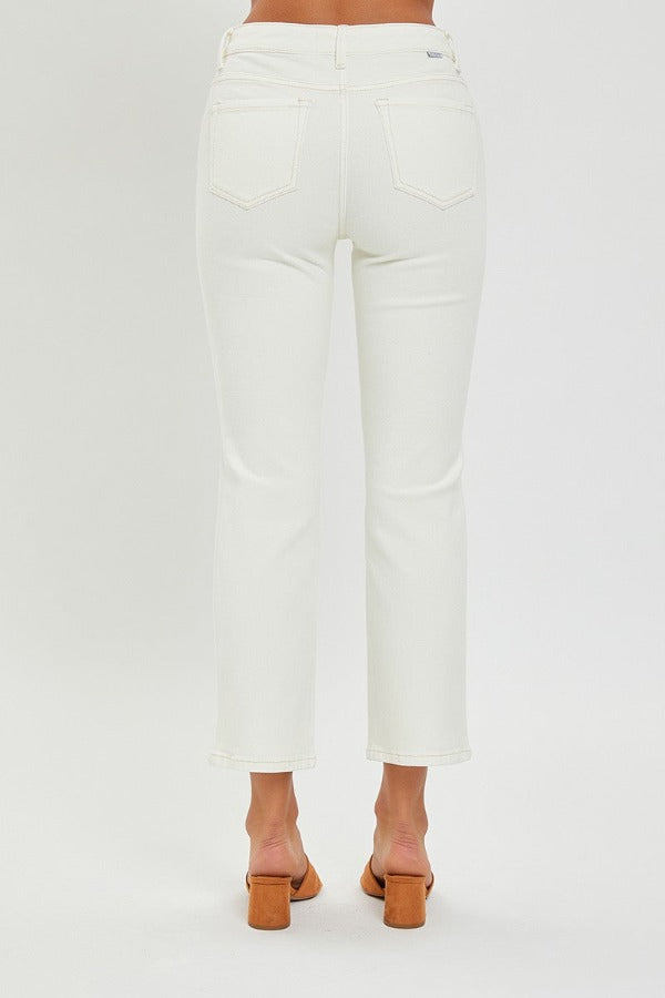Mid Rise Straight Crop Cream Jeans