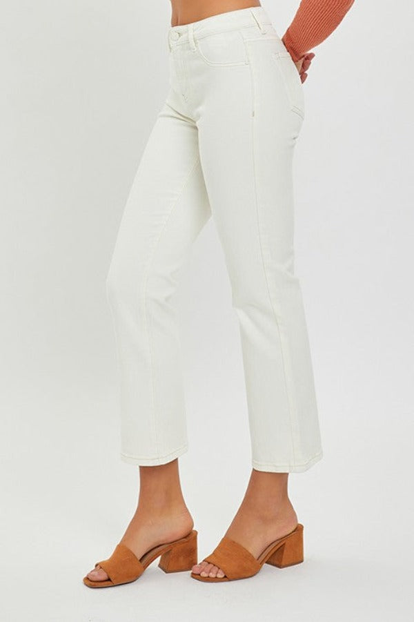 Mid Rise Straight Crop Cream Jeans
