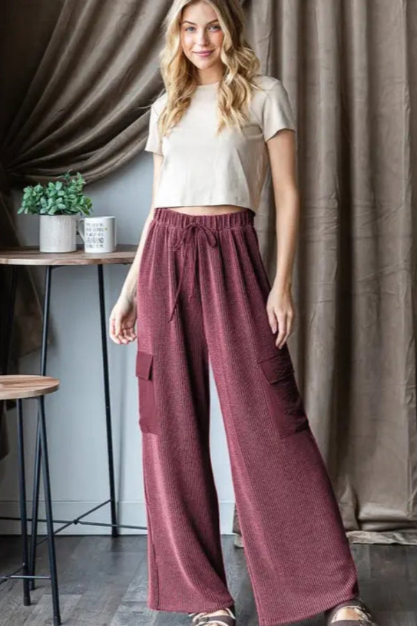 Ribbed Knit Pants- Burgundy
