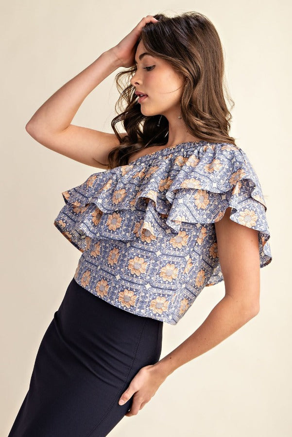 Cold Shoulder Top- Blue