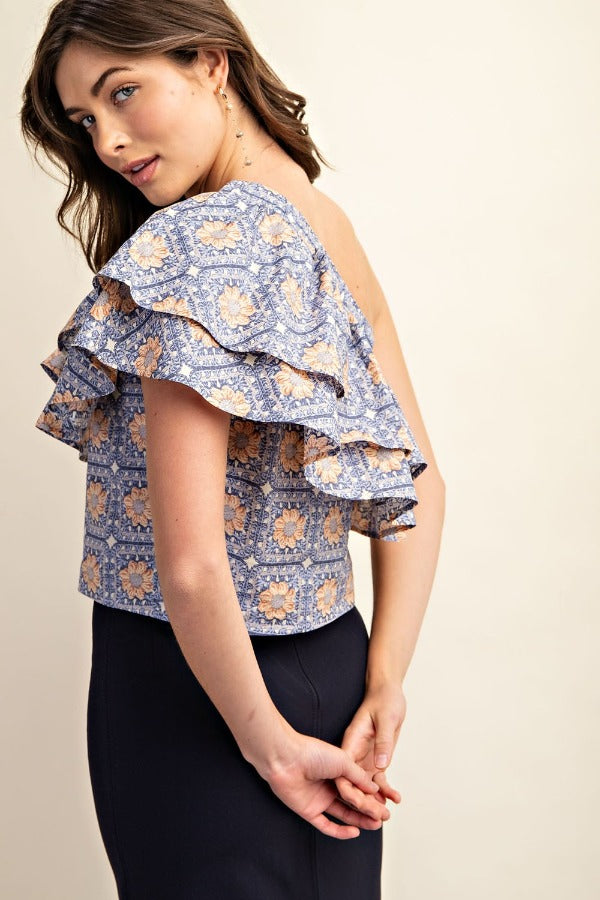 Cold Shoulder Top- Blue