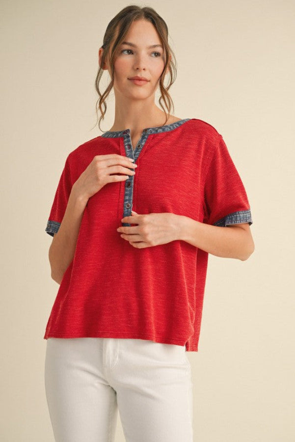 Ribbed Henley Top