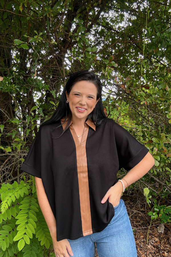 Faux Leather Accent Top