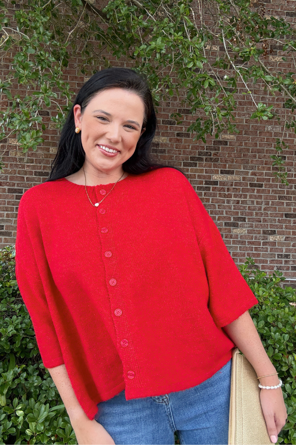 Half Sleeve Cardigan - Red