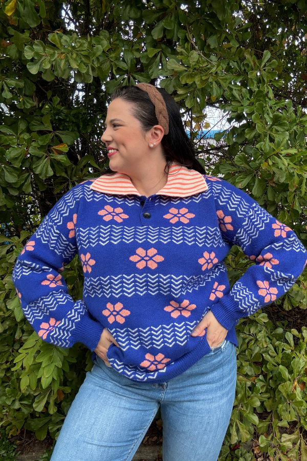 Patterned Polo Sweater