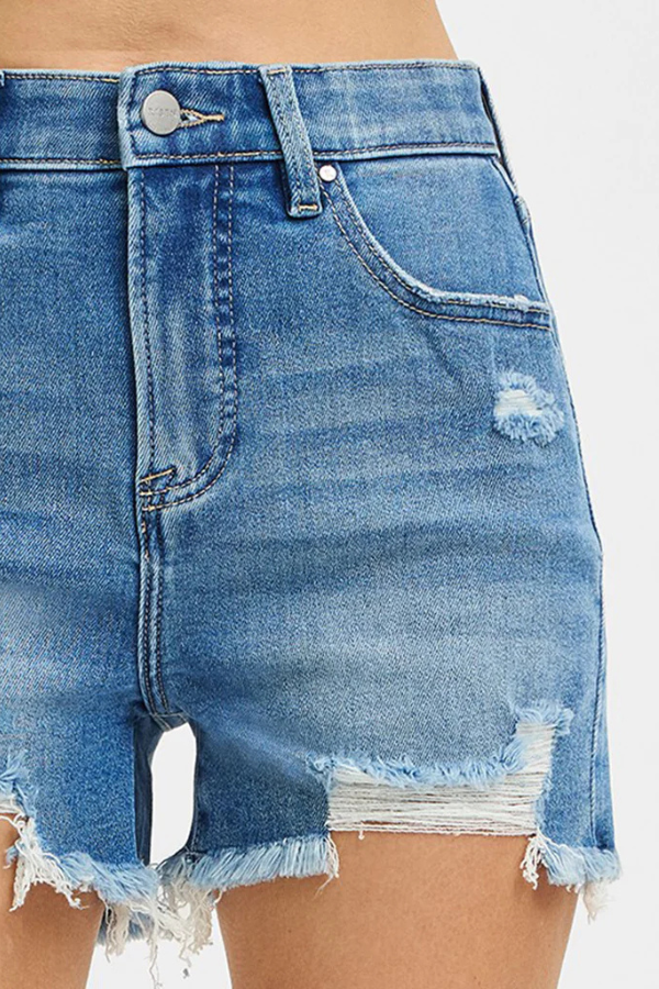 Risen Women's High Rise Distressed Shorts