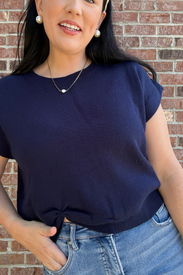 Short Sleeve Knot Knit Sweater