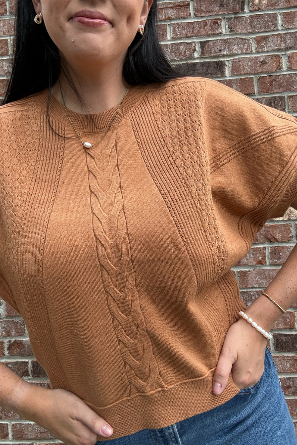 Camel Cable Knit Top