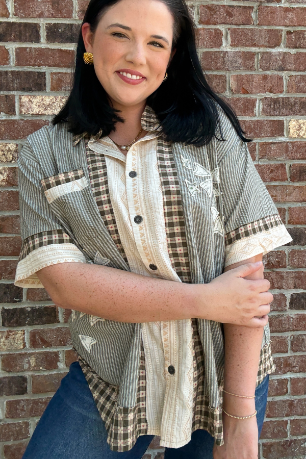 Printed Contrast Top