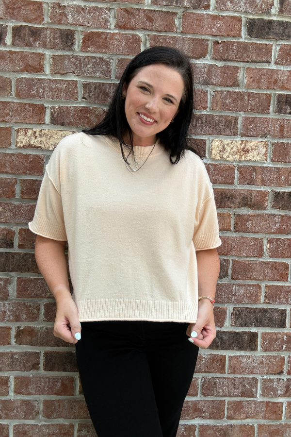 Short Sleeve Sweater - Beige