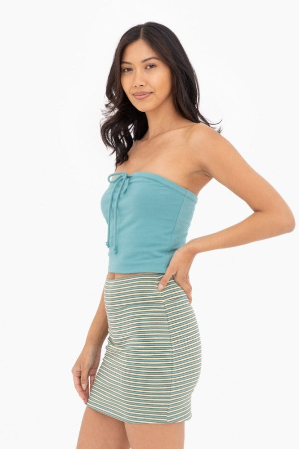 Drawstring Tube Top-Blue