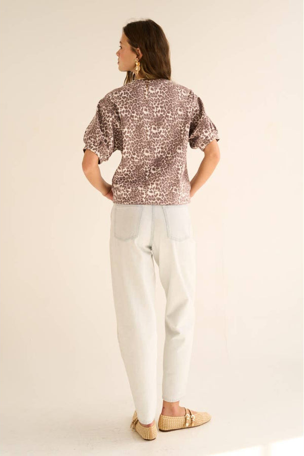 Leopard Puff Sleeve Knit Top