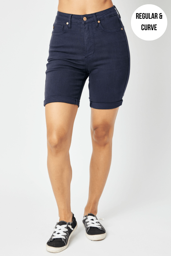 Judy Blue High Waist Navy Bermuda Shorts