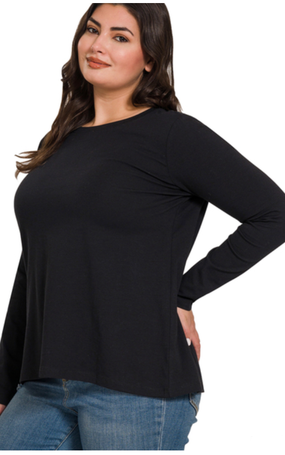 Cotton Crewneck Long Sleeve Tee