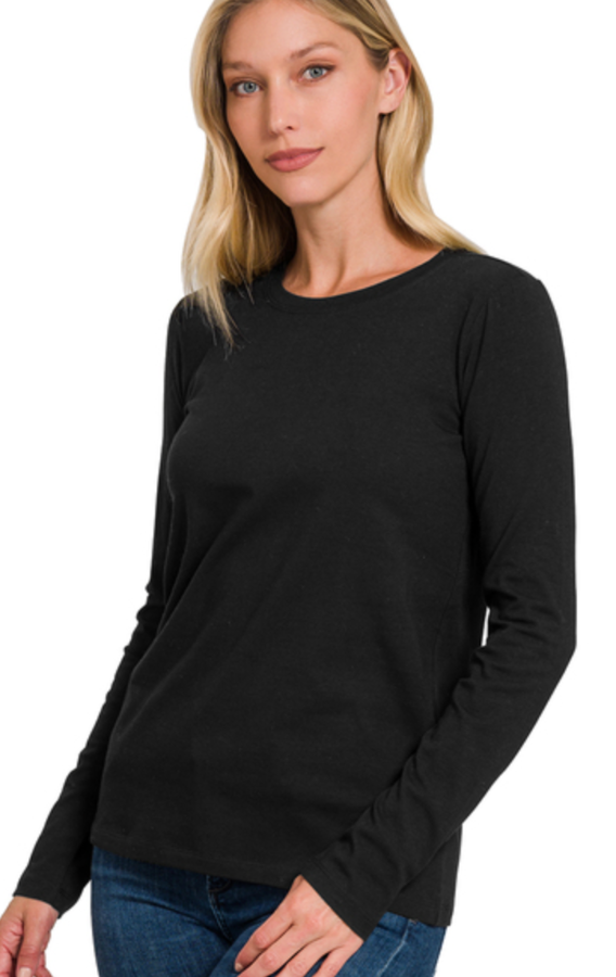 Cotton Crewneck Long Sleeve Tee