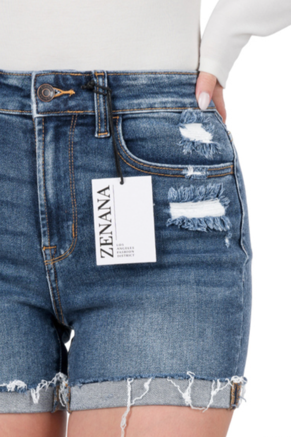 Cuffed Hem Denim Shorts