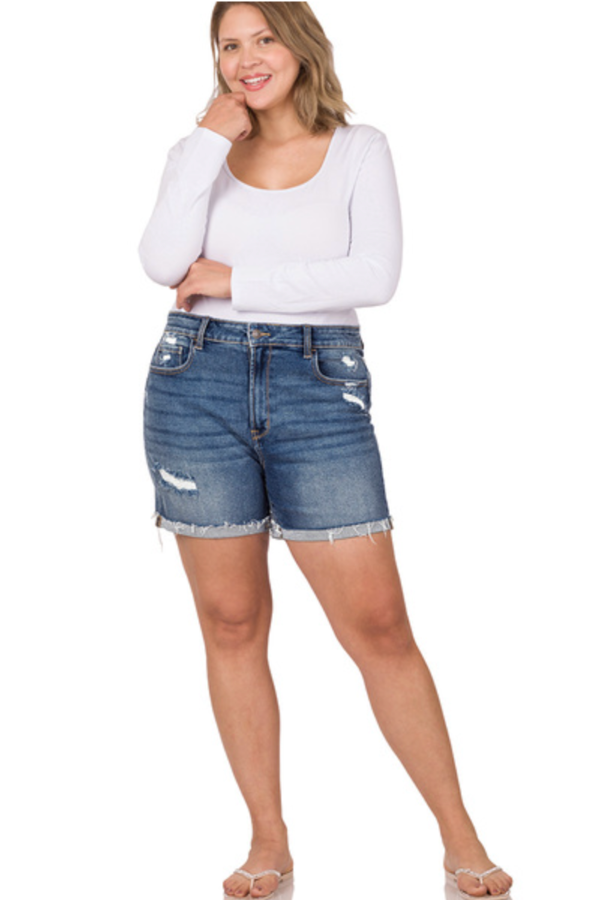Cuffed Hem Denim Shorts