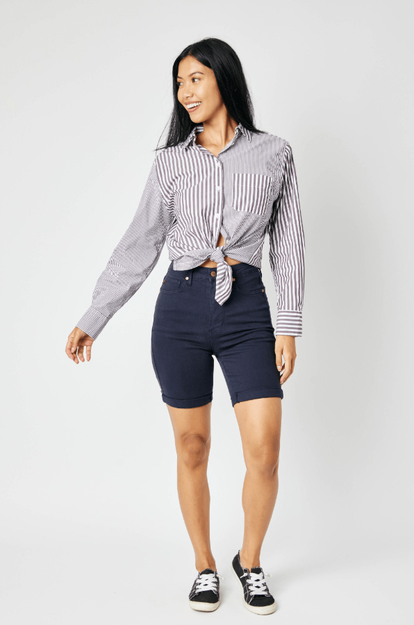 Judy Blue Bottoms Judy Blue High Waist Navy Bermuda Shorts