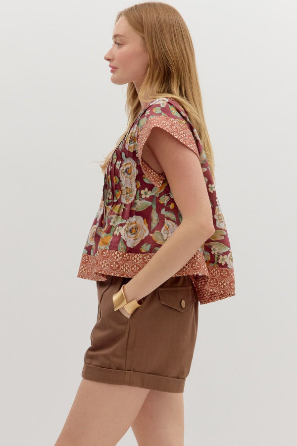 Pintuck Top- Burgundy
