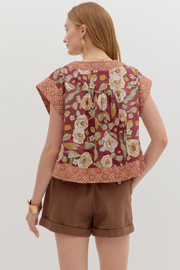 Pintuck Top- Burgundy