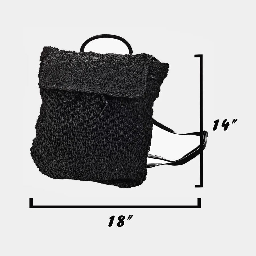 Collections by Fame Accessories Accessories BK Straw Braided Drawstring Fashion Backpack