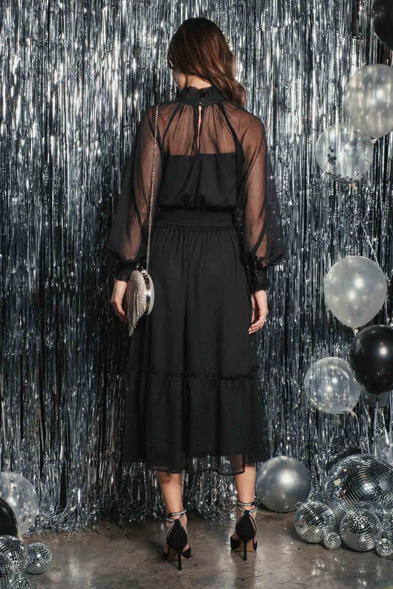 By The River Dress MOCK NECK SHEER MIDI DRESS