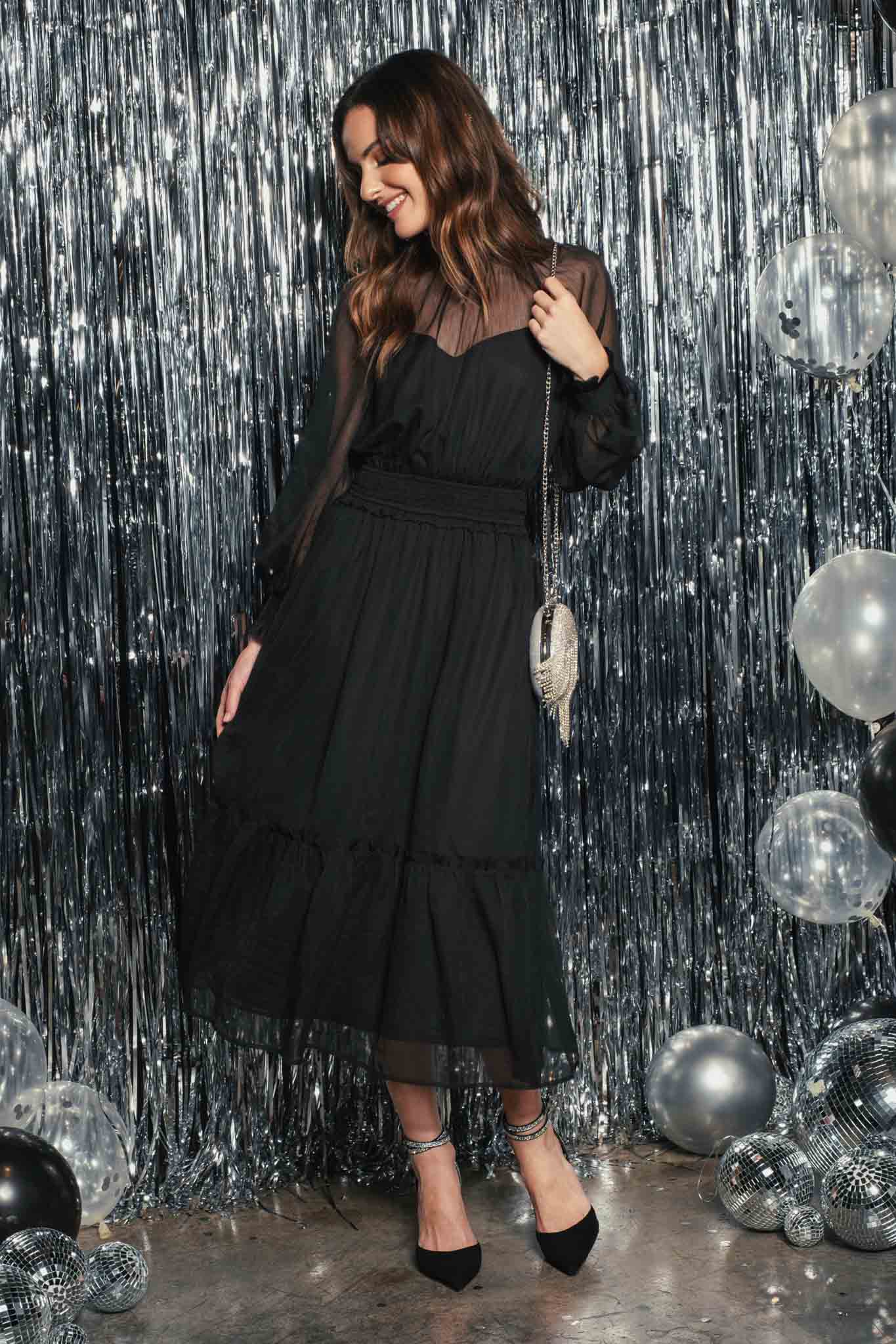 By The River Dress MOCK NECK SHEER MIDI DRESS