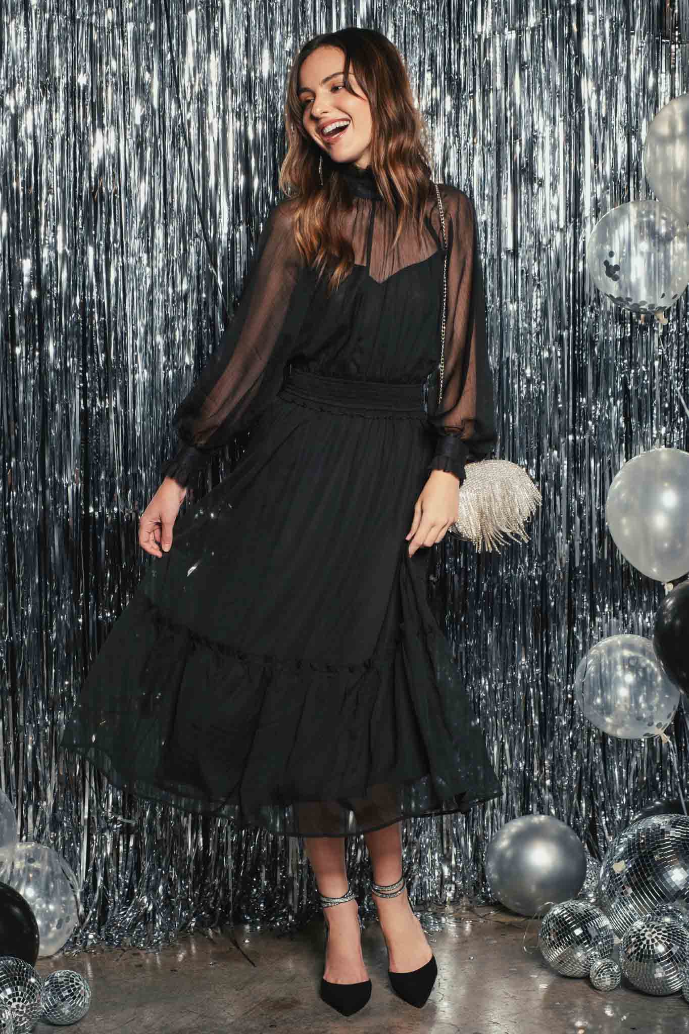 By The River Dress MOCK NECK SHEER MIDI DRESS