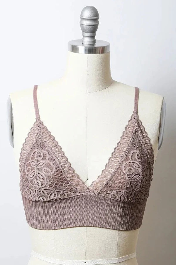 Leto Accessories Tops Mocha / Small Lace Longline Bralette