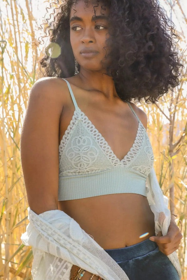 Leto Accessories Tops Sage / Small Lace Longline Bralette