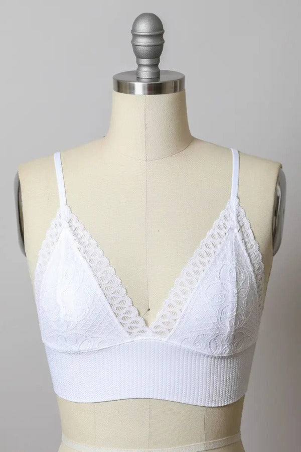 Leto Accessories Tops White / Small Lace Longline Bralette
