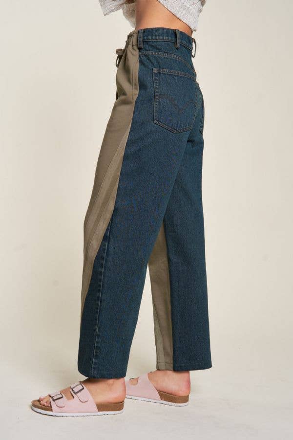 Two-Tone Denim Jogger Pants