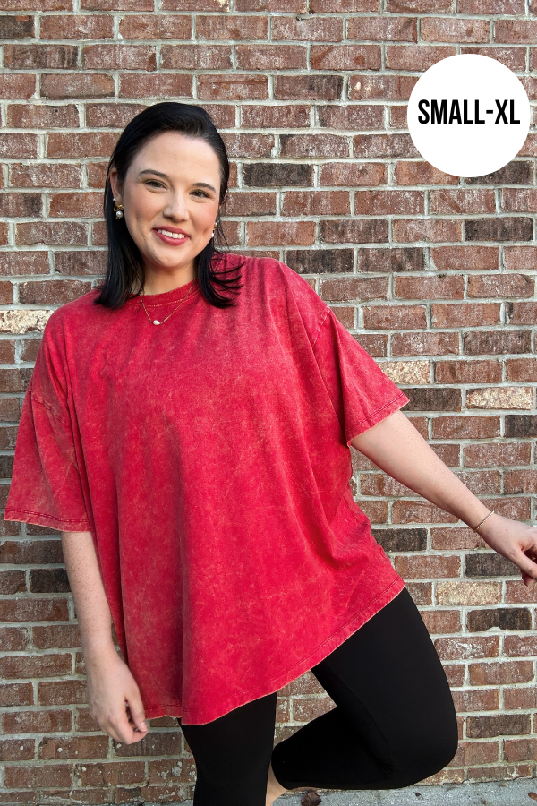 Acid Wash Tee-Red