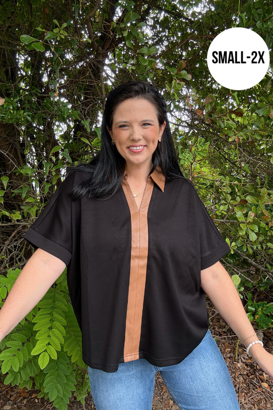 Faux Leather Accent Top