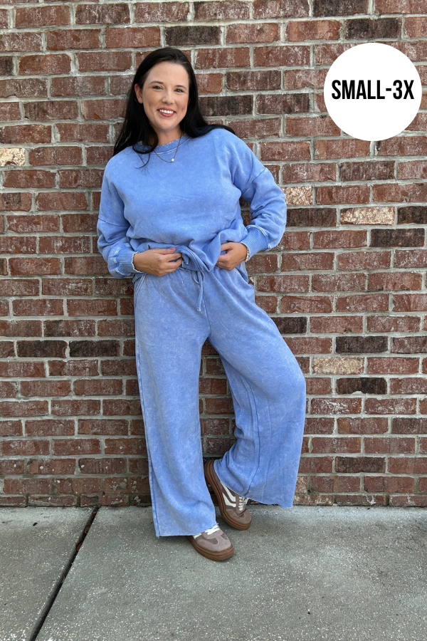 Acid Wash Pullover - Cornflower Blue