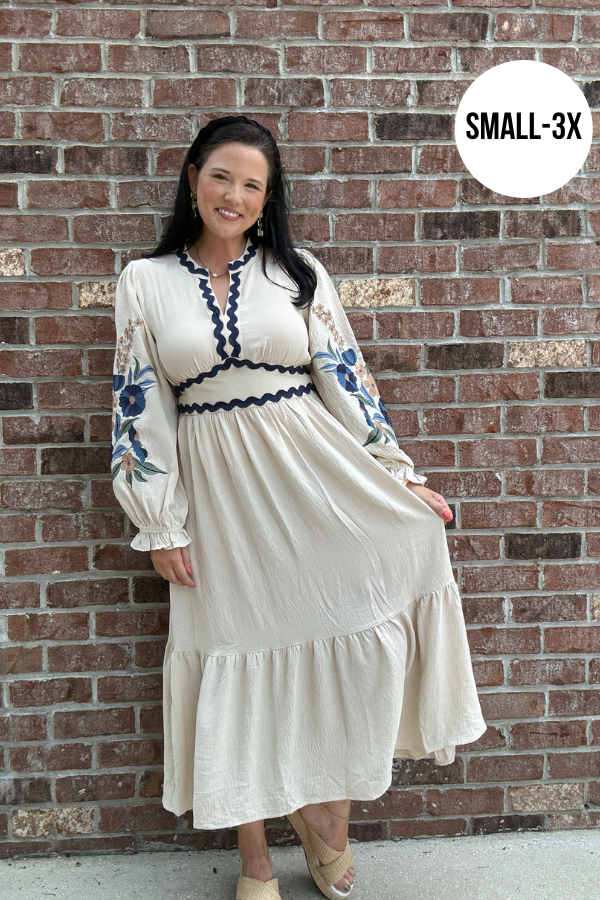 Embroidered Tiered Midi Dress