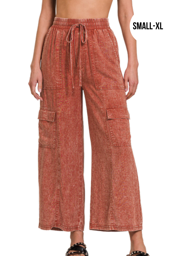 Linen Cargo Pants- Rust