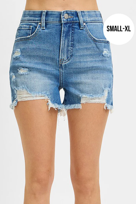 Risen Women's High Rise Distressed Shorts