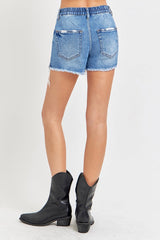 Risen Mid-Rise Denim Shorts