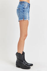 Risen Mid-Rise Denim Shorts