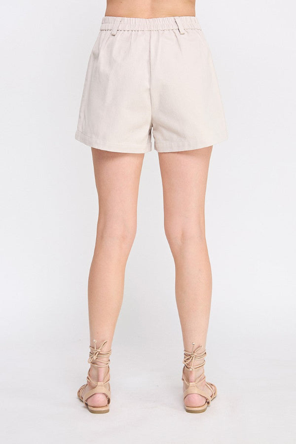 Twill Box Pleat Shorts - Stone - Shop Ravel