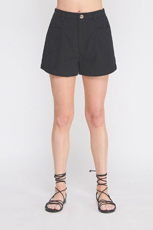 Twill Box Pleat Shorts - Black - Shop Ravel