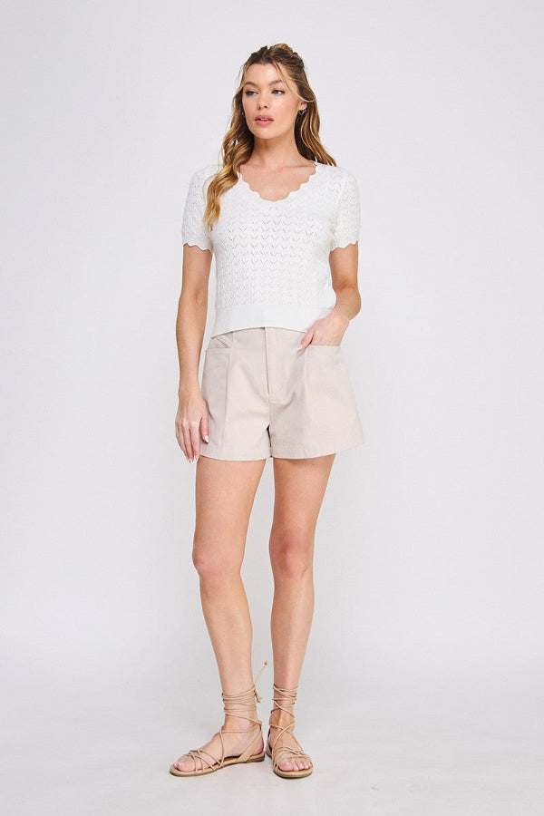 Twill Box Pleat Shorts - Stone - Shop Ravel
