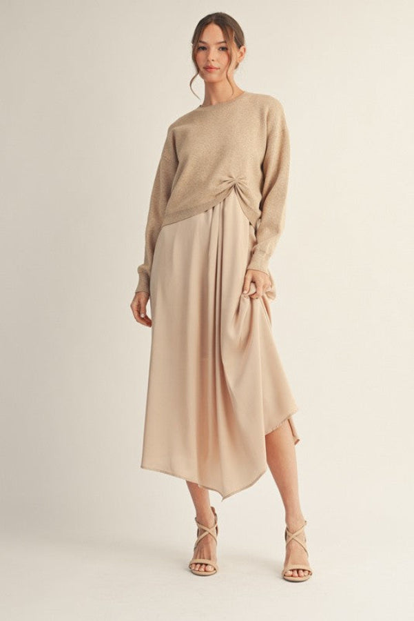 Front Pleat Midi Dress