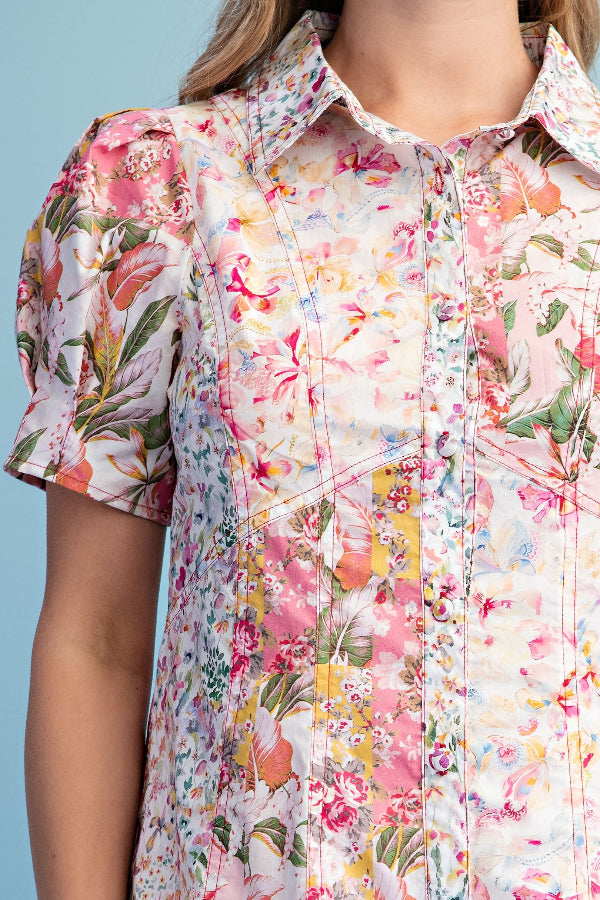 Mixed Floral Button Down Shirt
