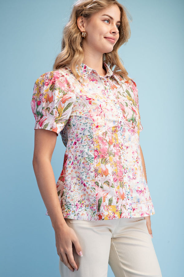 Mixed Floral Button Down Shirt