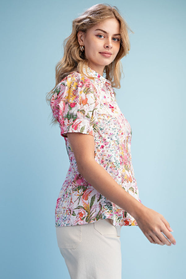 Mixed Floral Button Down Shirt