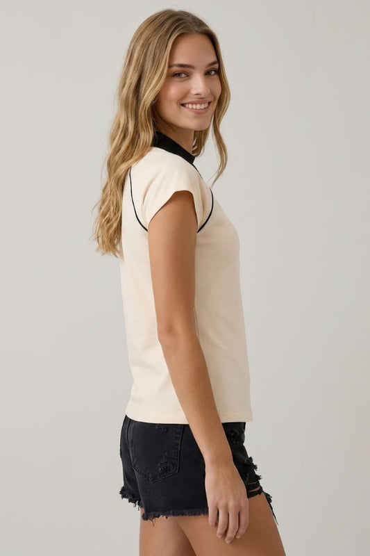 Contrast Collar Baseball Tee - Shop Ravel