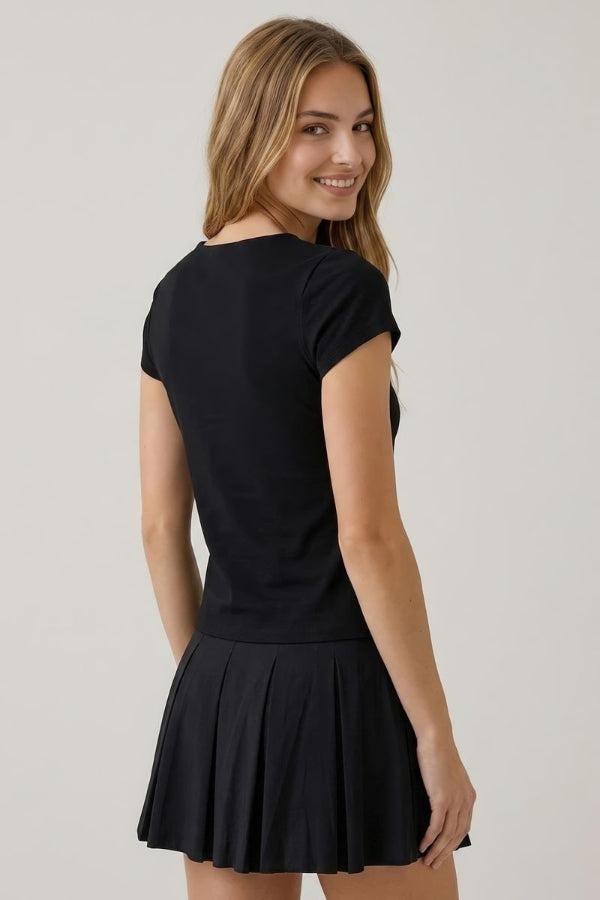 Square Neck Stretch Top - Black