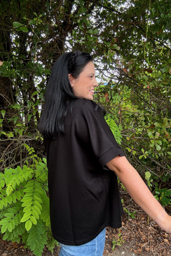 Faux Leather Accent Top